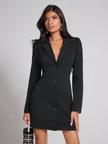 COSMINA 1pc Women Black Backless Jumper Dress, Autumn/Winter