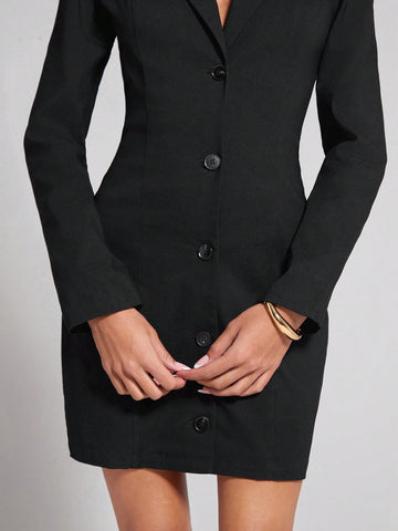 COSMINA 1pc Women Black Backless Jumper Dress, Autumn/Winter