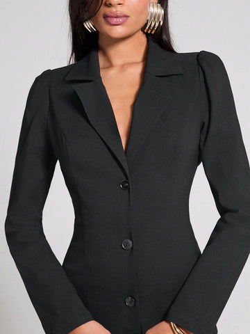 COSMINA 1pc Women Black Backless Jumper Dress, Autumn/Winter