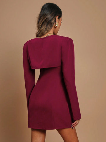 COSMINA 2pcs/Set Women Solid Color Long Sleeve Casual Jacket And Dress Sets