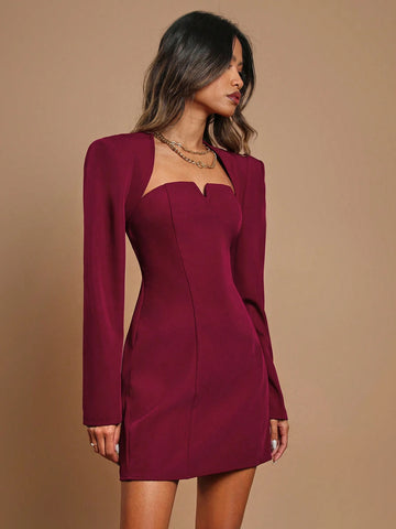COSMINA 2pcs/Set Women Solid Color Long Sleeve Casual Jacket And Dress Sets