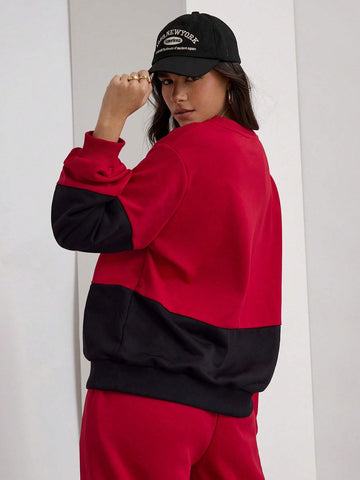 COSMINA 2pcs Women Casual Color Block Sweatshirt And Sweatpants Set, Autumn