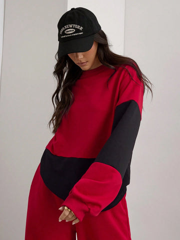 COSMINA 2pcs Women Casual Color Block Sweatshirt And Sweatpants Set, Autumn