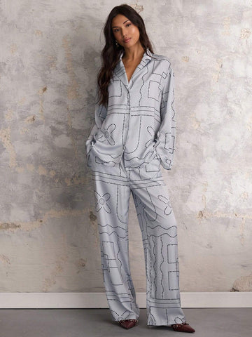 COSMINA 2pcs Women Casual Striped Print Long Sleeve Top And Pants Set, Autumn