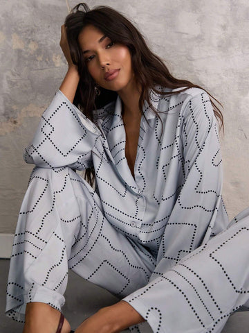 COSMINA 2pcs Women Casual Striped Print Long Sleeve Top And Pants Set, Autumn