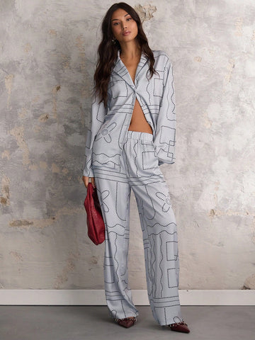 COSMINA 2pcs Women Casual Striped Print Long Sleeve Top And Pants Set, Autumn