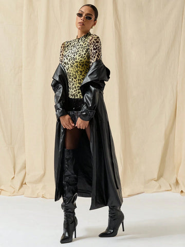 COSMINA Autumn/Winter Women Allover Print Stand Collar Long Sleeve Bodysuit