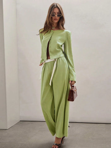 Women's Solid Color Front Button Long Sleeve Simple Blouse, Casual Daily Wear