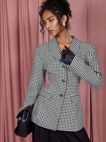 COSMINA Elegant Women Plaid Cinched Waist Blazer For Spring/Summer