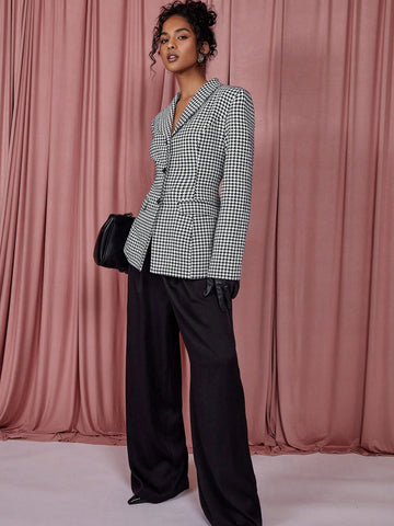COSMINA Elegant Women Plaid Cinched Waist Blazer For Spring/Summer
