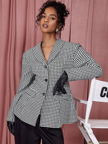 COSMINA Elegant Women Plaid Cinched Waist Blazer For Spring/Summer