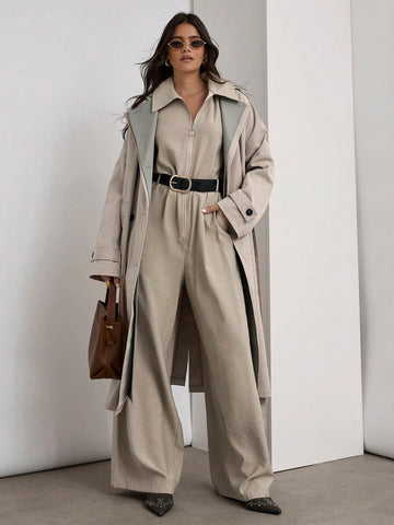 COSMINA Khaki Women Palazzo Jumpsuit, Autumn/Winter