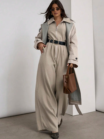 COSMINA Khaki Women Palazzo Jumpsuit, Autumn/Winter