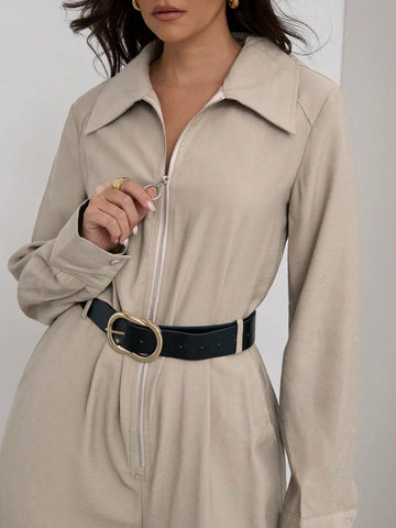 COSMINA Khaki Women Palazzo Jumpsuit, Autumn/Winter