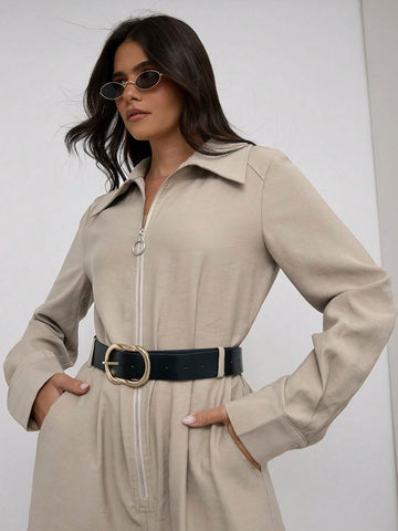 COSMINA Khaki Women Palazzo Jumpsuit, Autumn/Winter