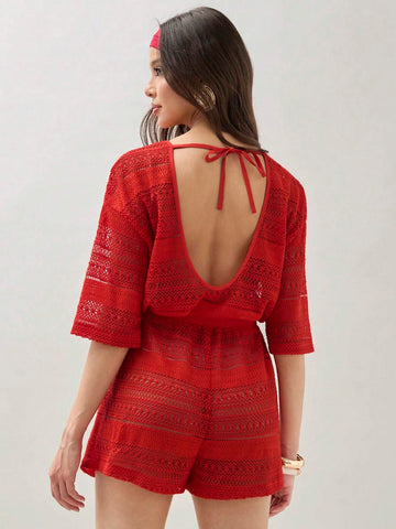 COSMINA Ladies' Fall Holiday Solid Color Backless Romper