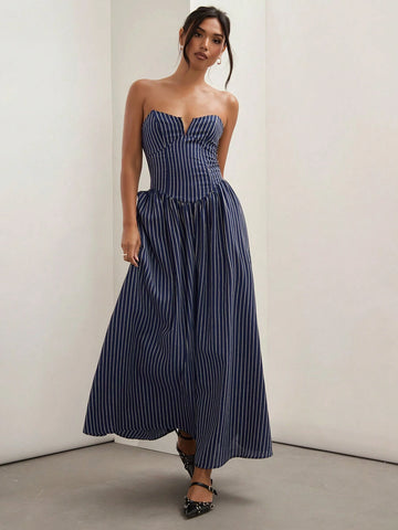COSMINA Striped Tube Top Long Dress, Women's Long Dress, Summer,Women's Elegant Striped Bandeau Dress, Summer