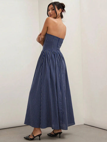 COSMINA Striped Tube Top Long Dress, Women's Long Dress, Summer,Women's Elegant Striped Bandeau Dress, Summer