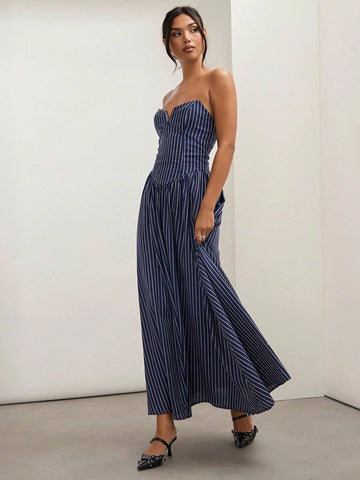 COSMINA Striped Tube Top Long Dress, Women's Long Dress, Summer,Women's Elegant Striped Bandeau Dress, Summer