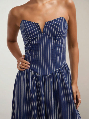 COSMINA Striped Tube Top Long Dress, Women's Long Dress, Summer,Women's Elegant Striped Bandeau Dress, Summer