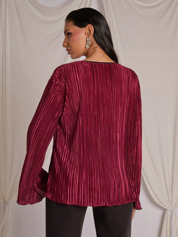 Valentine's Day & New Year Burgundy Women's Tie-Up Shirt, Autumn/Winter