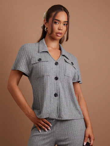 COSMINA Women 2pcs/Set Casual Solid Color Short Sleeve Top And Pants Set, Autumn