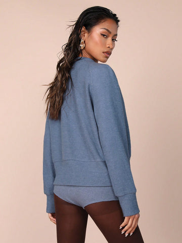 COSMINA Women 2pcs Set: Solid Color Front Button Long Sleeve Blouse And Shorts