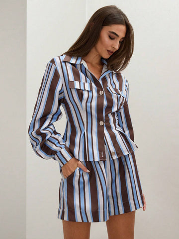 Women Button-Down Striped Long-Sleeved Casual Everyday Shirt