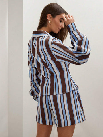 Women Button-Down Striped Long-Sleeved Casual Everyday Shirt
