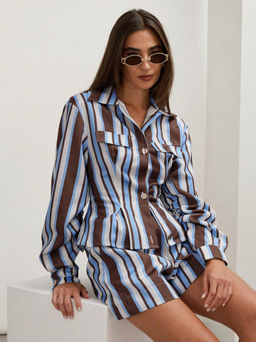 Women Button-Down Striped Long-Sleeved Casual Everyday Shirt