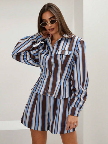 Women Button-Down Striped Long-Sleeved Casual Everyday Shirt