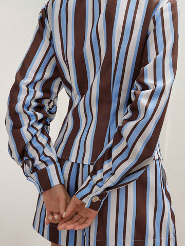 Women Button-Down Striped Long-Sleeved Casual Everyday Shirt