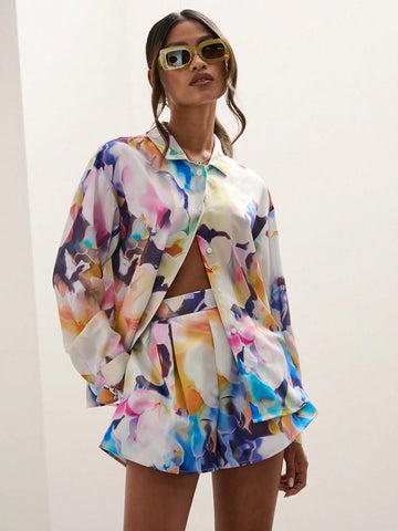 Women Colorful Floral Print Long Sleeve Shirt