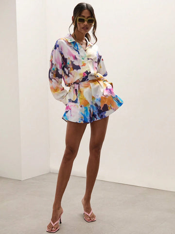 Women Colorful Floral Print Long Sleeve Shirt