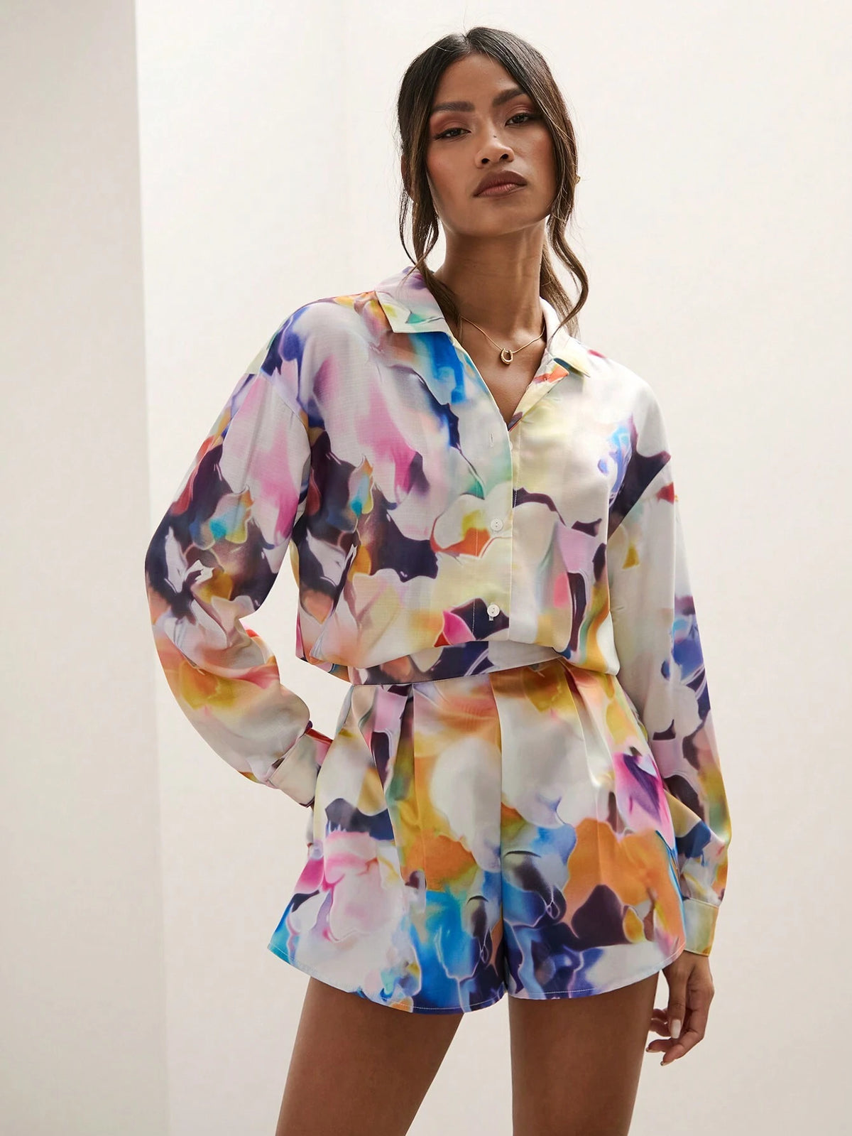 Women Colorful Floral Print Long Sleeve Shirt