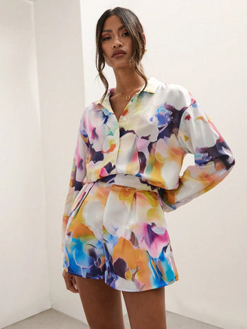 Women Colorful Floral Print Long Sleeve Shirt