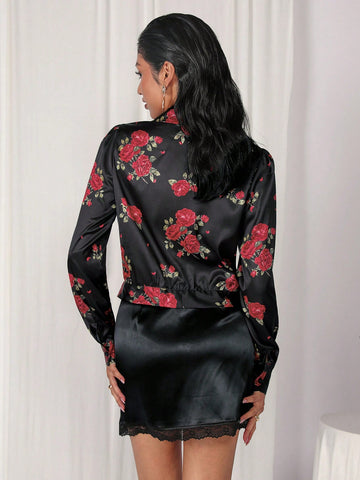 Women Floral Print Long Sleeve Casual Tops