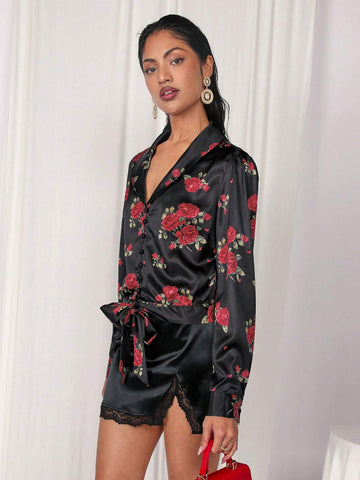 Women Floral Print Long Sleeve Casual Tops