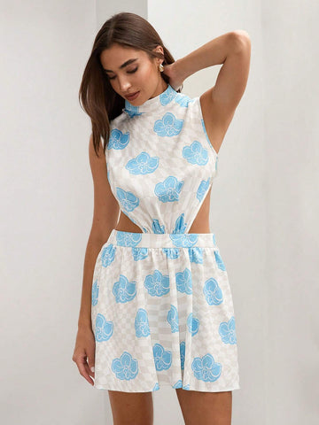 COSMINA Women Round Neck Sleeveless Allover Allover Print Fashion Trendy Mini Dress