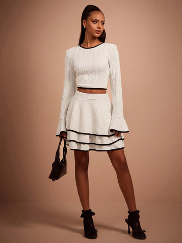 COSMINA Women Ruffle Hem Layered Short Casual Skirt