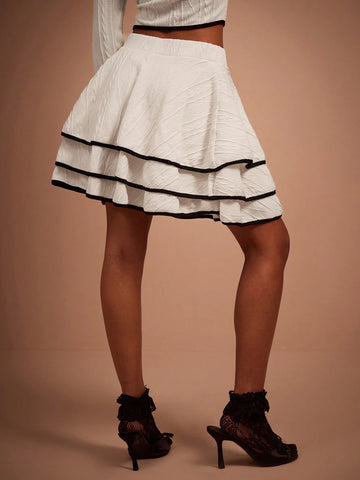 COSMINA Women Ruffle Hem Layered Short Casual Skirt