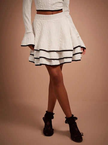 COSMINA Women Ruffle Hem Layered Short Casual Skirt