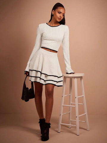 COSMINA Women Ruffle Hem Layered Short Casual Skirt