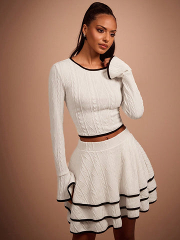 COSMINA Women Ruffle Hem Layered Short Casual Skirt