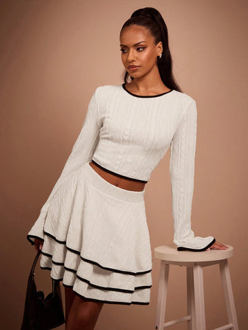 COSMINA Women Ruffle Hem Layered Short Casual Skirt