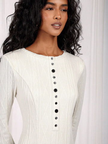COSMINA Women Solid Color Round Neck Casual Versatile Long Sleeve Mid-Length Dress