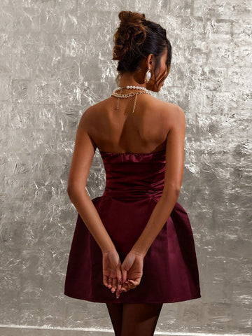 COSMINA Women Solid Color Strapless Elegant Short Dress