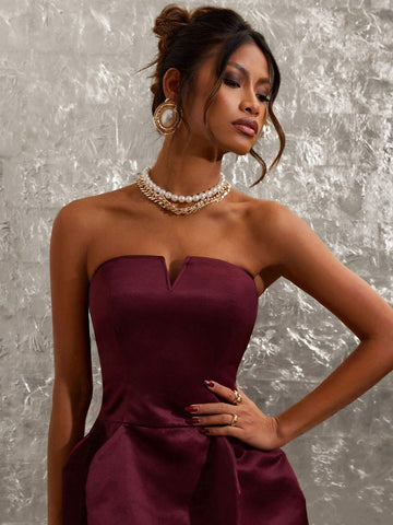 COSMINA Women Solid Color Strapless Elegant Short Dress