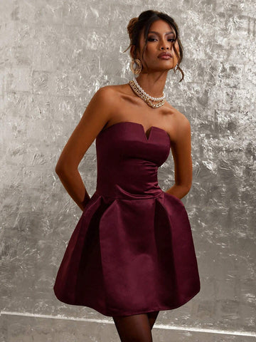 COSMINA Women Solid Color Strapless Elegant Short Dress