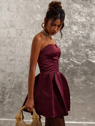 COSMINA Women Solid Color Strapless Elegant Short Dress